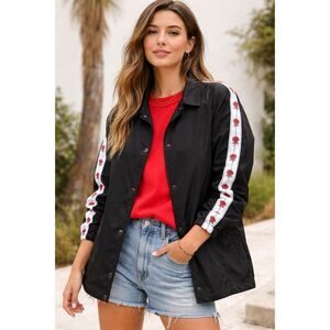 Empyre Leona Red Rose Coaches Jacket Black Y2K Boho Cottagecore Streetwear M.